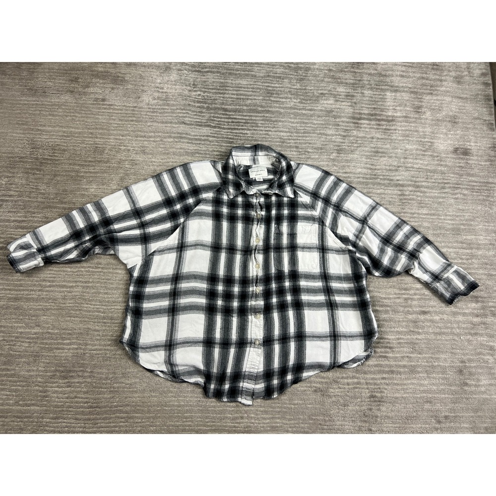 American Eagle Button Down Womens Medium Black White Plaid Oversized Fit Viscose